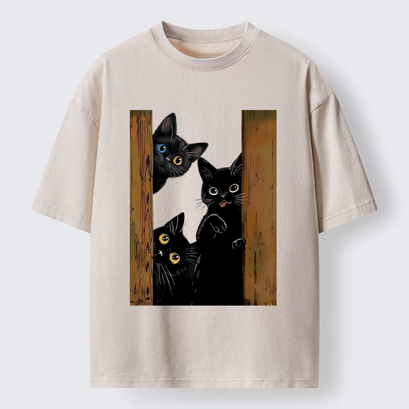 Tokyo-Tiger Funny Cats Spying On You Washed T-Shirt