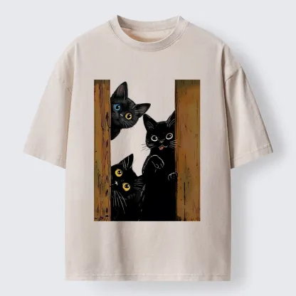Tokyo-Tiger Funny Cats Spying On You Washed T-Shirt