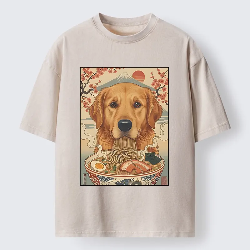 Tokyo-Tiger Japanese Style Dog Ramen Meme Washed T-Shirt