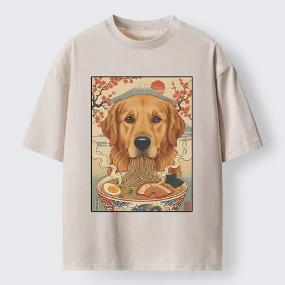 Tokyo-Tiger Japanese Style Dog Ramen Meme Washed T-Shirt
