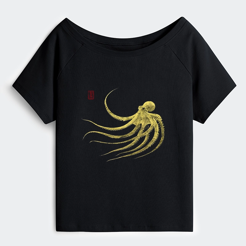 Tokyo-Tiger Retro Octopus Japanese Off Shoulder T-Shirt