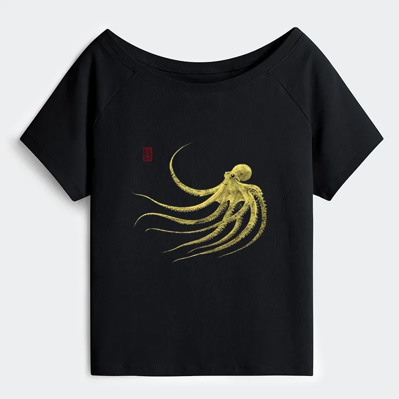 Tokyo-Tiger Retro Octopus Japanese Off Shoulder T-Shirt Sale