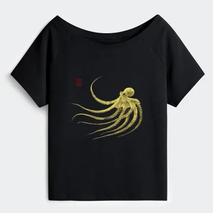 Tokyo-Tiger Retro Octopus Japanese Off Shoulder T-Shirt