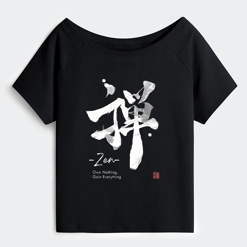 Tokyo-Tiger Zen Texts Off Shoulder T-Shirt Sale