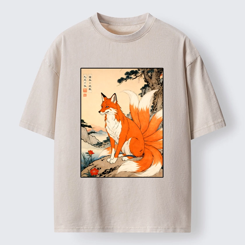 Tokyo-Tiger Mystical Nine Tails Fox Washed T-Shirt