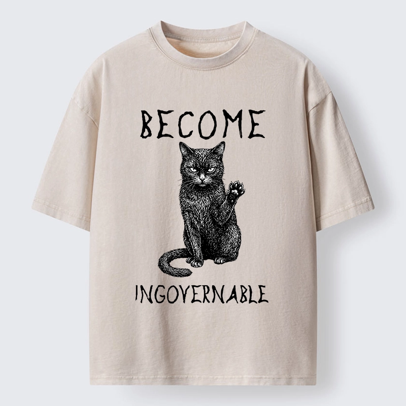 Tokyo-Tiger Rebel Black Cat Attitude Washed T-Shirt