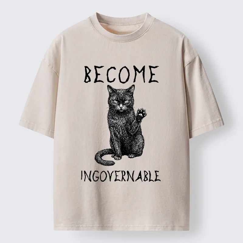 Tokyo-Tiger Rebel Black Cat Attitude Washed T-Shirt