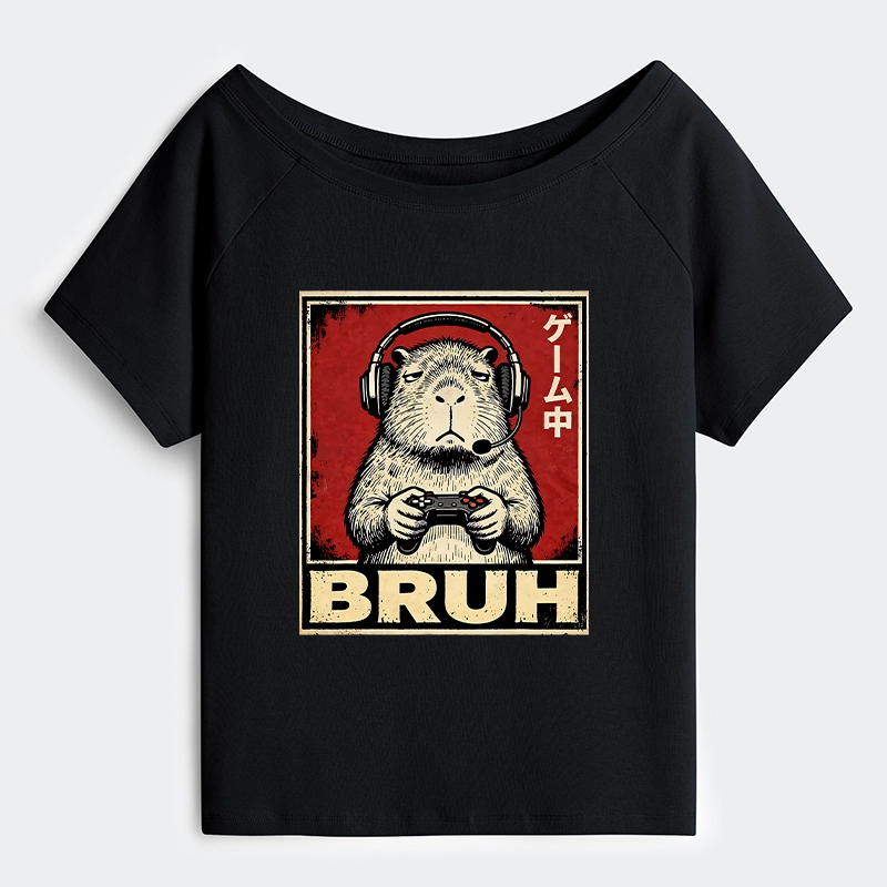 Tokyo-Tiger Funny Capybara Playing Games Off Shoulder T-Shirt