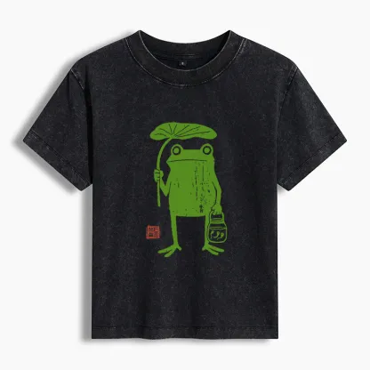 Tokyo-Tiger Frogs Taking Shelter From The Rain Women's Washed T-shirt