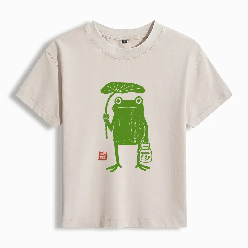 Tokyo-Tiger Frogs Taking Shelter From The Rain Women's Washed T-Shirt Sale