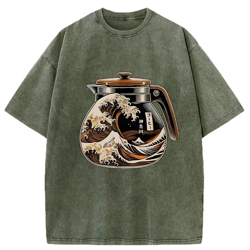 Tokyo-Tiger The Great Wave Off Coffee Washed T-Shirt
