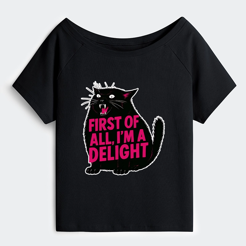 Tokyo-Tiger Roaring Black Cat Off Shoulder T-Shirt