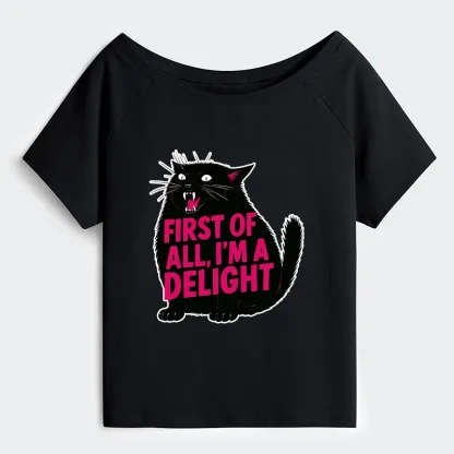 Tokyo-Tiger Roaring Black Cat Off Shoulder T-Shirt