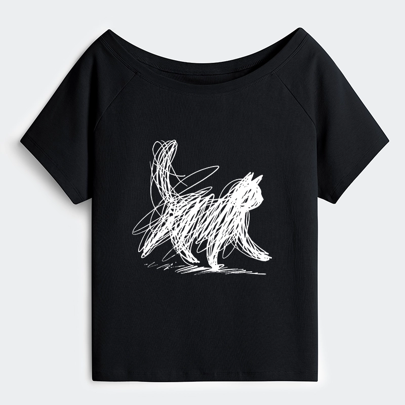 Tokyo-Tiger Minimalist Cat Art Off Shoulder T-Shirt