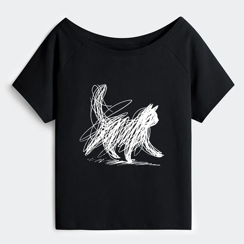 Tokyo-Tiger Minimalist Cat Art Off Shoulder T-Shirt