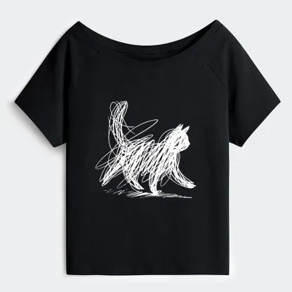 Tokyo-Tiger Minimalist Cat Art Off Shoulder T-Shirt