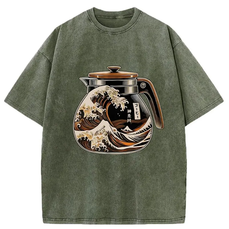 Tokyo-Tiger The Great Wave Off Coffee Washed T-Shirt