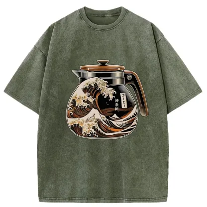 Tokyo-Tiger The Great Wave Off Coffee Washed T-Shirt