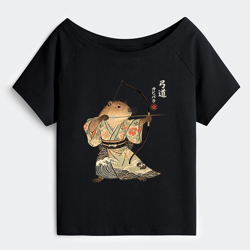 Tokyo-Tiger Capybara Archery Off Shoulder T-Shirt
