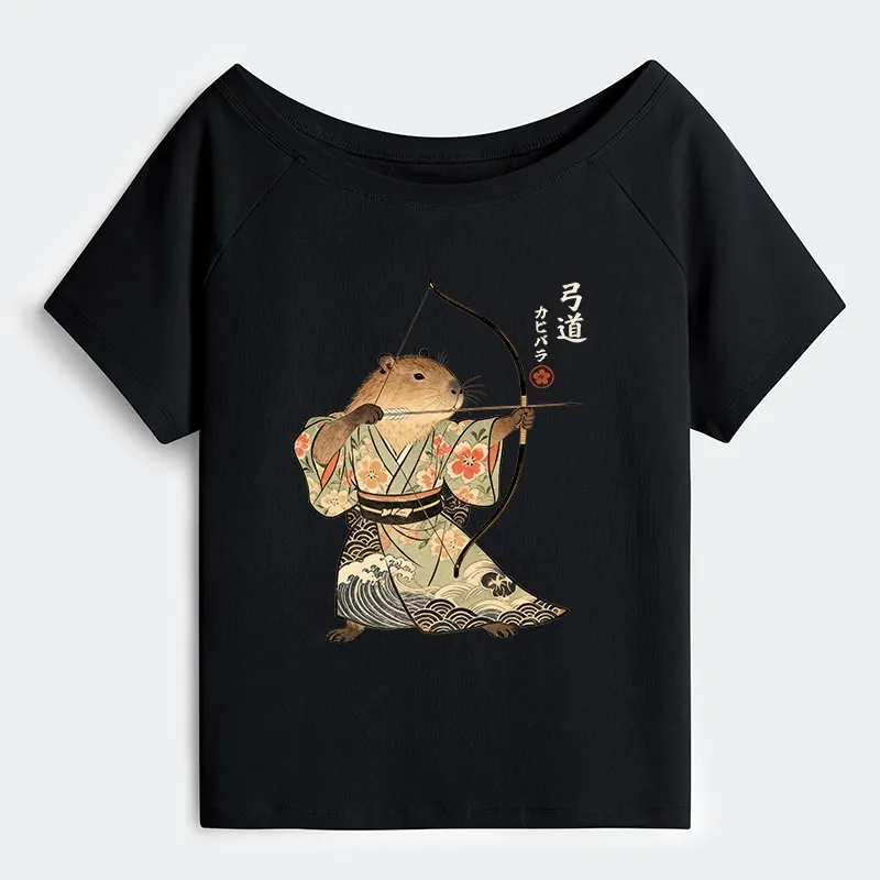 Tokyo-Tiger Capybara Archery Off Shoulder T-Shirt