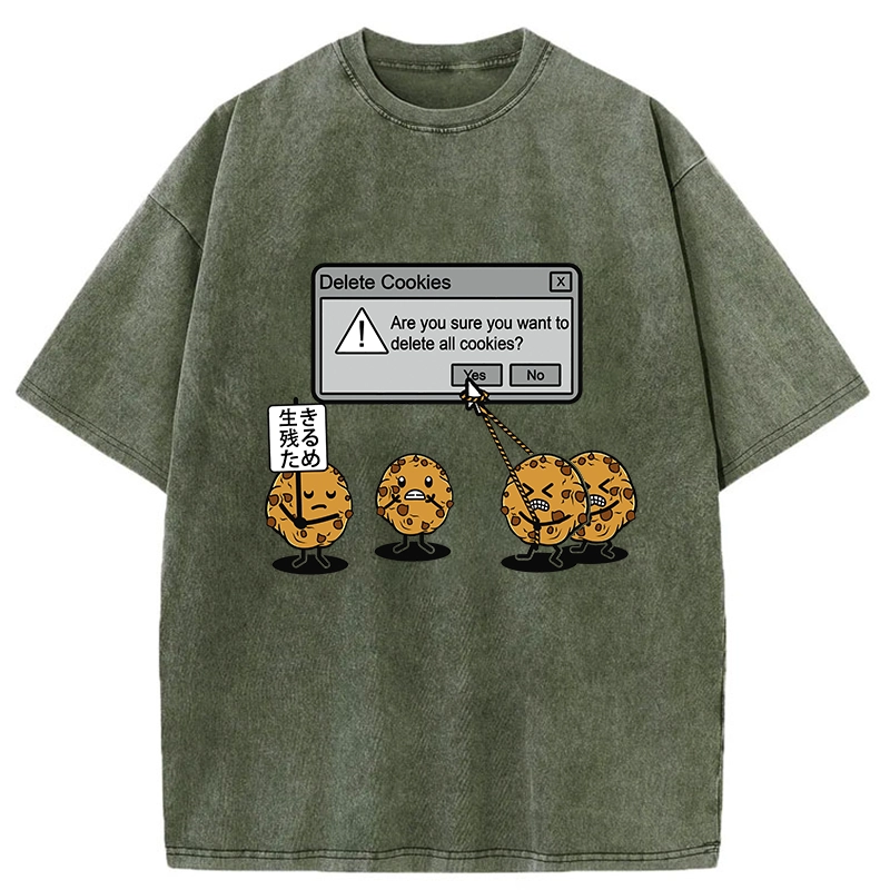 Tokyo-Tiger Funny Delete Cookies Washed T-Shirt