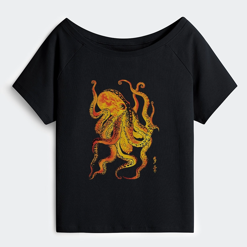 Tokyo-Tiger Deep Sea Gorgeous Octopus Off Shoulder T-Shirt