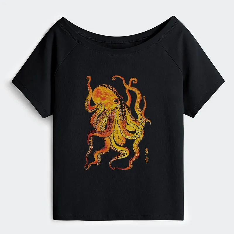 Tokyo-Tiger Deep Sea Gorgeous Octopus Off Shoulder T-Shirt