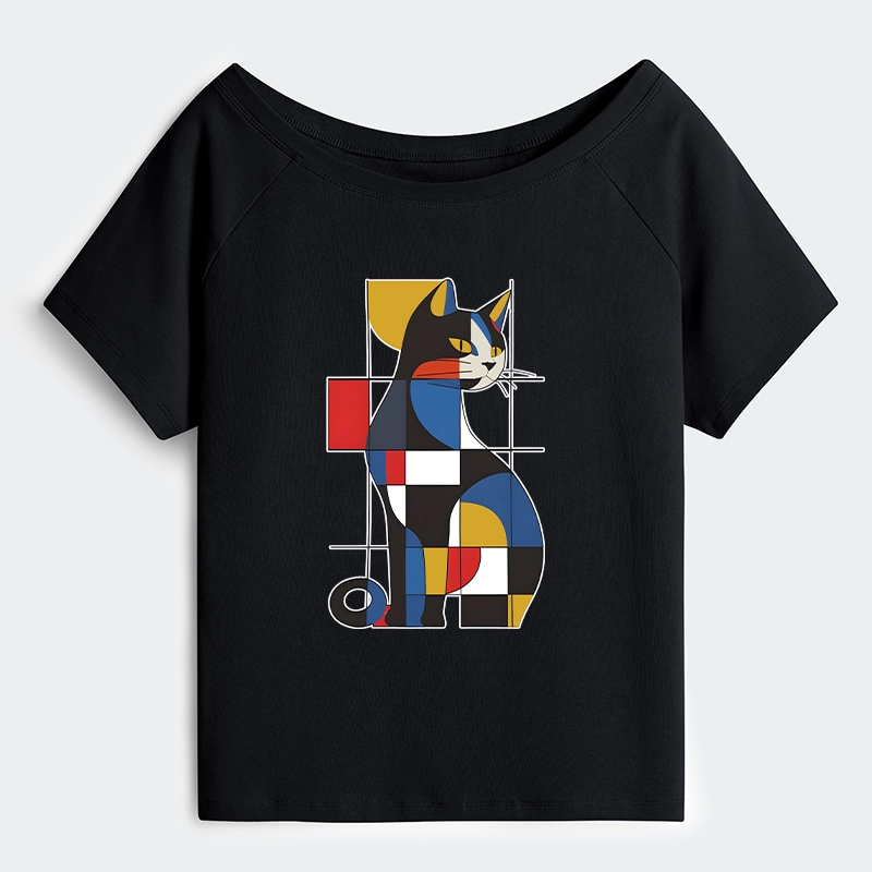 Tokyo-Tiger Mondrian Cat Off Shoulder T-Shirt