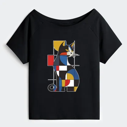 Tokyo-Tiger Mondrian Cat Off Shoulder T-Shirt