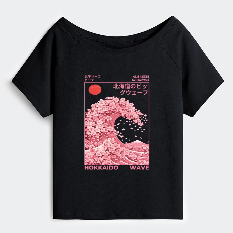 Tokyo-Tiger Sakura Wave Off Shoulder T-Shirt