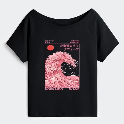 Tokyo-Tiger Sakura Wave Off Shoulder T-Shirt