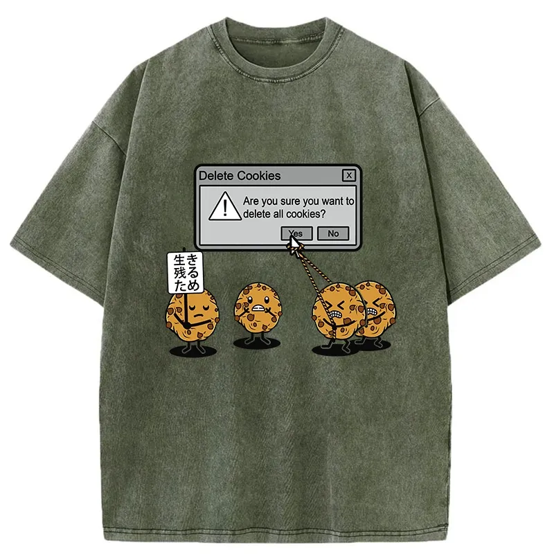 Tokyo-Tiger Funny Delete Cookies Washed T-Shirt