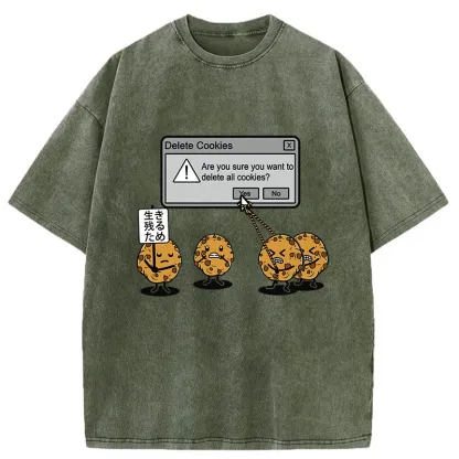 Tokyo-Tiger Funny Delete Cookies Washed T-Shirt