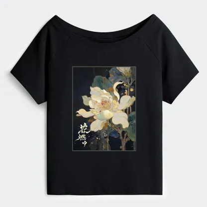 Tokyo-Tiger Lotus Adorned With Golden Specks Off Shoulder T-Shirt