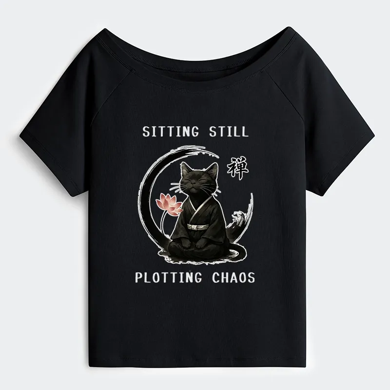 Tokyo-Tiger Sitting still  plotting chaos Calming Zen Cat Funny Off Shoulder T-Shirt