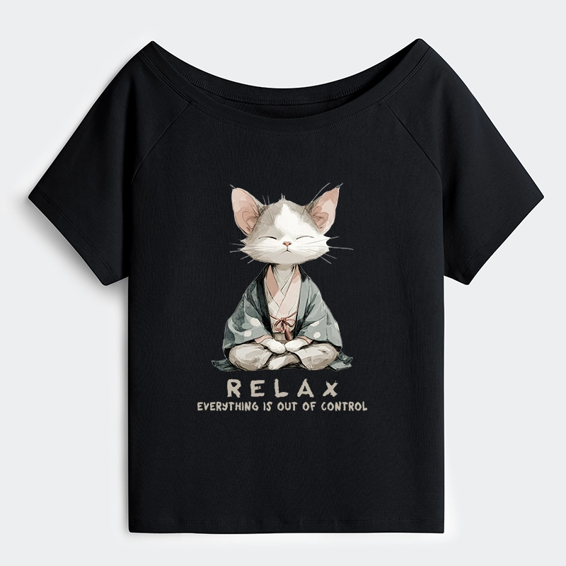 Tokyo-Tiger Zen Cat Relaxation，Everything's Out Of Control Off Shoulder T-Shirt