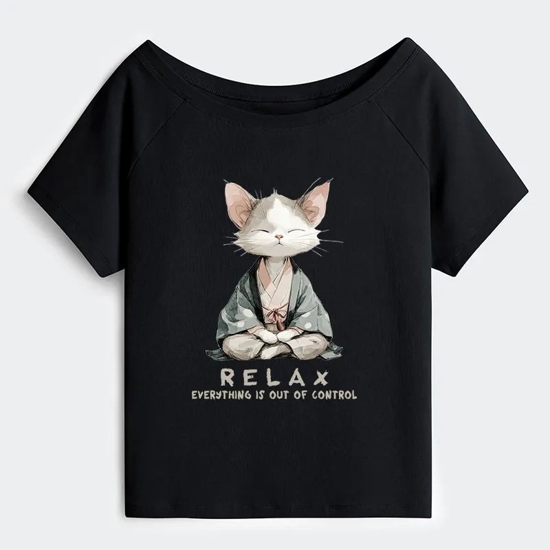 Tokyo-Tiger Zen Cat Relaxation，Everything's Out Of Control Off Shoulder T-Shirt