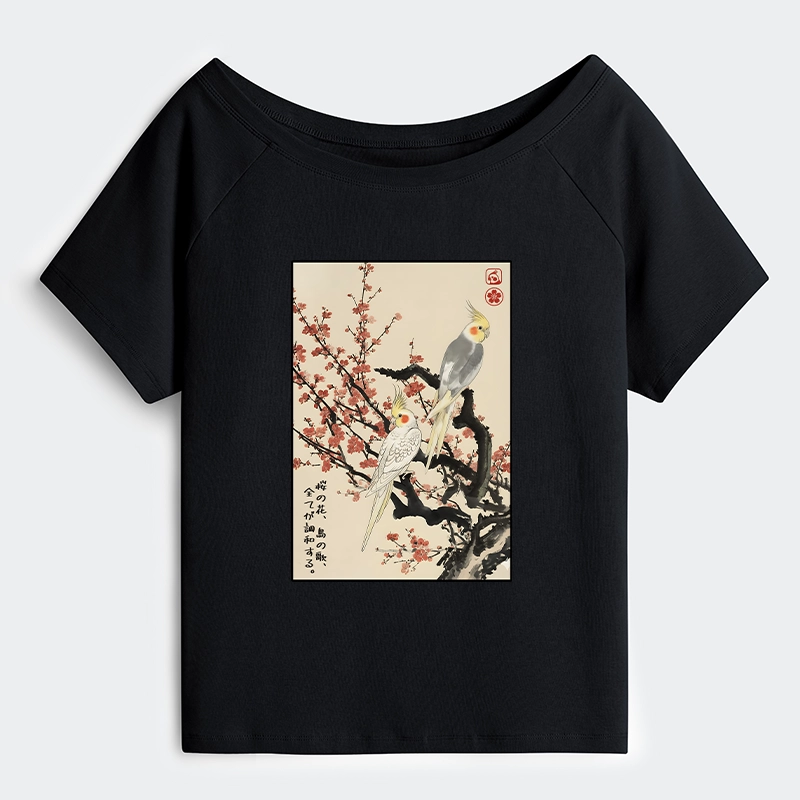 Tokyo-Tiger Whispers of Silent Blossoms Off Shoulder T-Shirt