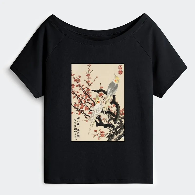 Tokyo-Tiger Whispers of Silent Blossoms Off Shoulder T-Shirt Sale