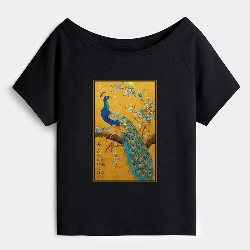Tokyo-Tiger The Peacock's Silent Elegance Off Shoulder T-Shirt