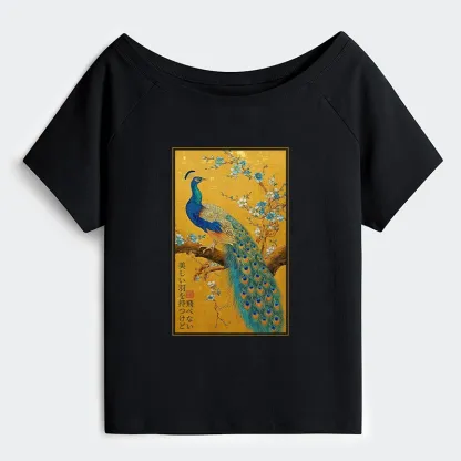 Tokyo-Tiger The Peacock's Silent Elegance Off Shoulder T-Shirt