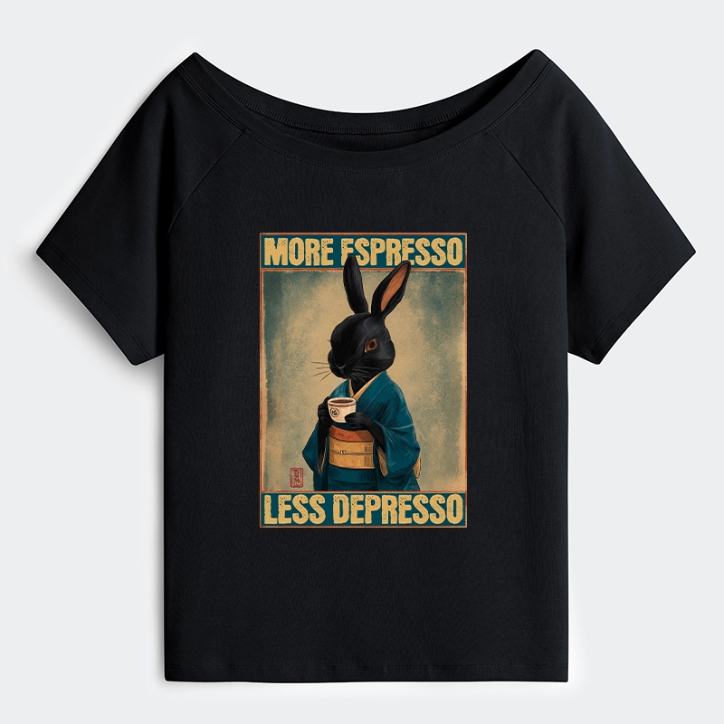 Tokyo-Tiger More Espresso Less Depresso Rabbit Off Shoulder T-Shirt