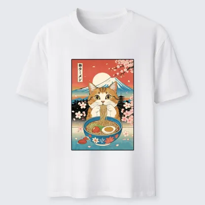 Tokyo-Tiger Funny Orange Cat Eating Ramen Japan Classic T-Shirt