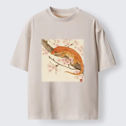 Tokyo-Tiger Sakura Gecko Japanese Washed T-Shirt