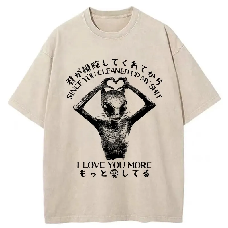 Tokyo-Tiger Funny Alien Cat Love Washed T-Shirt Sale