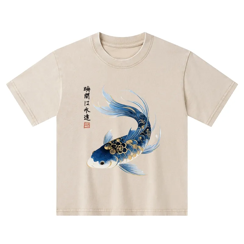 Tokyo-Tiger Elegant Koi Fish Watercolor Art Kids Washed T-Shirt