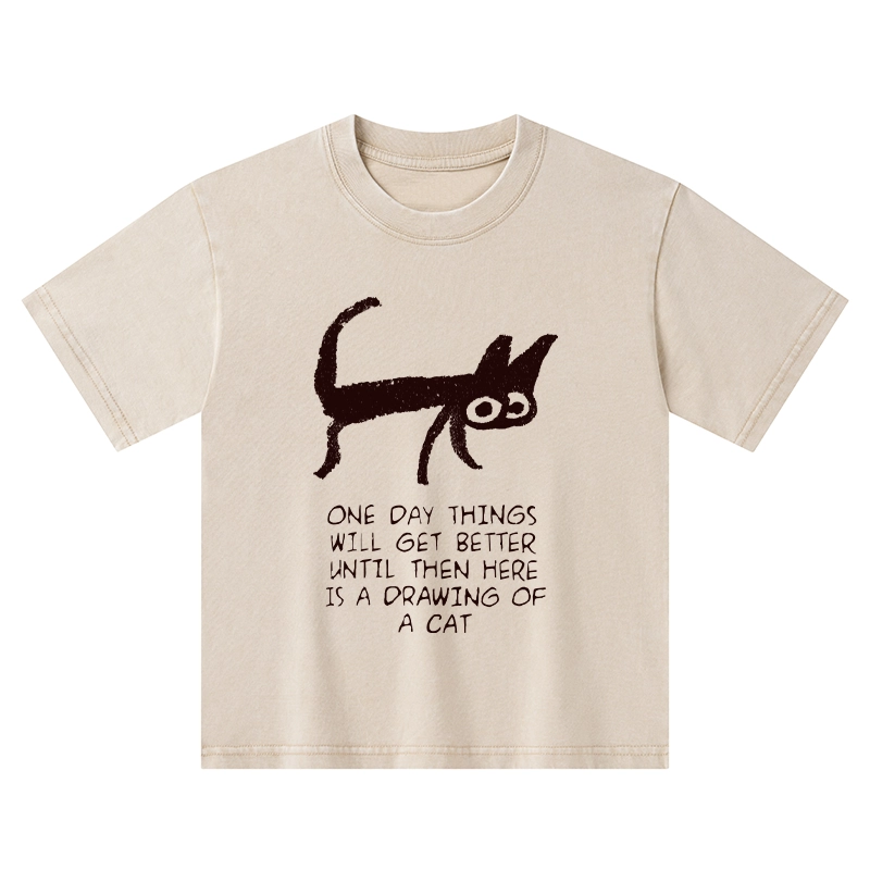 Tokyo-Tiger Cat Cheer Up Drawing Kids Washed T-Shirt