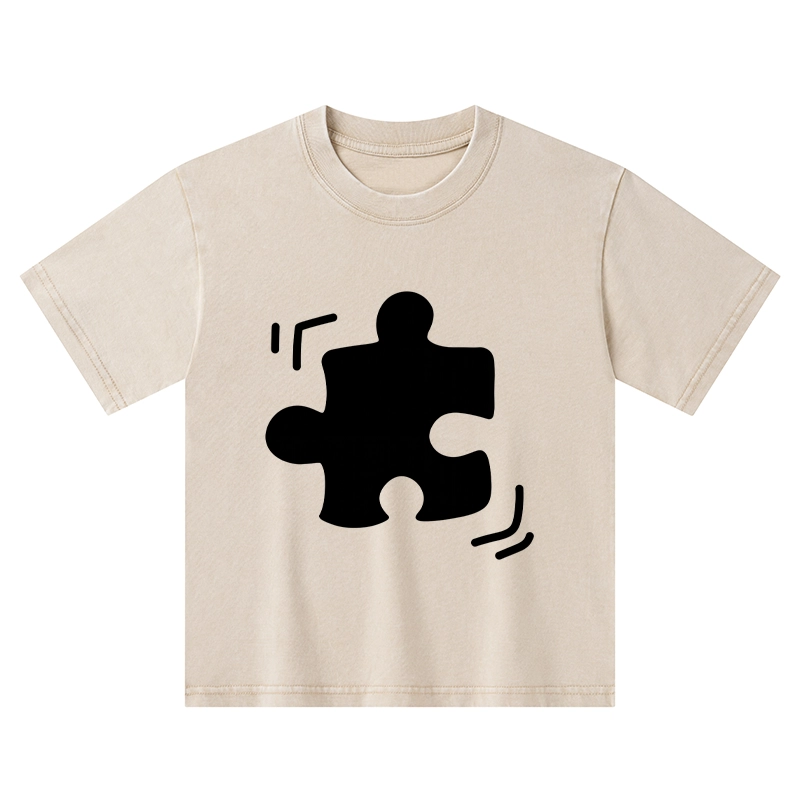 Tokyo-Tiger Black Puzzle Piece Kids Washed T-Shirt