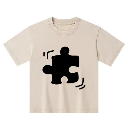 Tokyo-Tiger Black Puzzle Piece Kids Washed T-Shirt