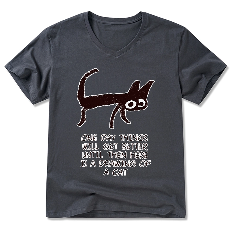 Tokyo-Tiger Cat Cheer Up Drawing V-Neck Classic T-Shirt